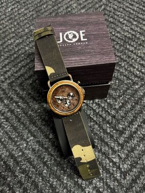 Joseph Abboud Brown Wood-Accent Chronograph with Green Camouflage Strap